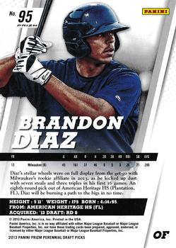 2013 Panini Prizm Perennial Draft Picks - Green Prizms #95 Brandon Diaz Back