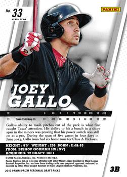 2013 Panini Prizm Perennial Draft Picks - Prizms #33 Joey Gallo Back