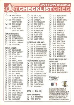 2004 Topps - Checklists (Series One) #NNO Checklist Red: 221-367 Back