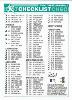 2004 Topps - Checklists (Series One) #NNO Checklist Green: 216-367 and Inserts Back