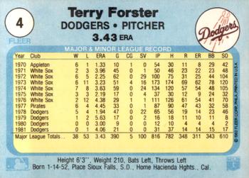 1982 Fleer #4 Terry Forster Back