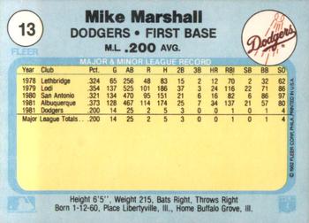 1982 Fleer #13 Mike Marshall Back