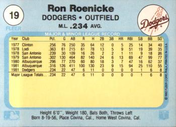 1982 Fleer #19 Ron Roenicke Back