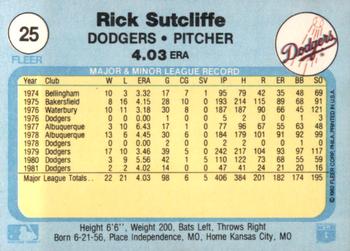 1982 Fleer #25 Rick Sutcliffe Back