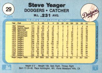 1982 Fleer #29 Steve Yeager Back