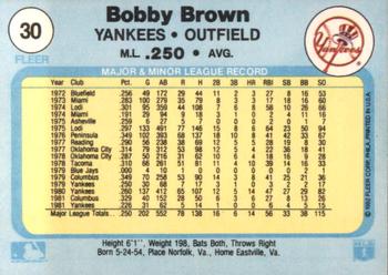 1982 Fleer #30 Bobby Brown Back