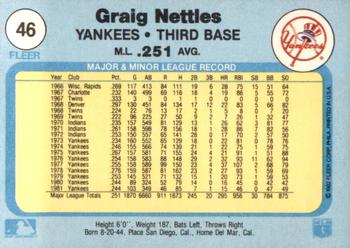 1982 Fleer #46 Graig Nettles Back