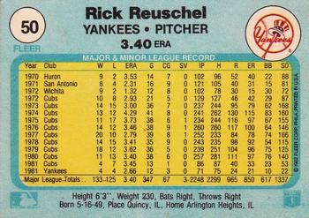 1982 Fleer #50 Rick Reuschel Back
