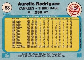 1982 Fleer #53 Aurelio Rodriguez Back