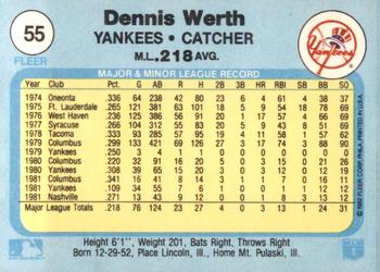 1982 Fleer #55 Dennis Werth Back