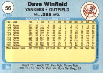 1982 Fleer #56 Dave Winfield Back