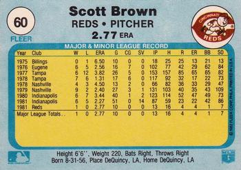 1982 Fleer #60 Scott Brown Back