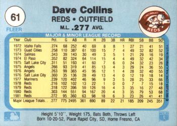 1982 Fleer #61 Dave Collins Back