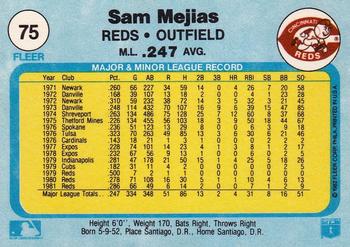 1982 Fleer #75 Sam Mejias Back