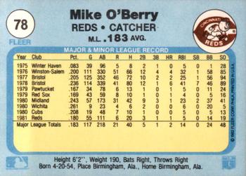 1982 Fleer #78 Mike O'Berry Back