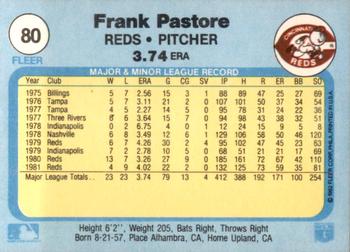 1982 Fleer #80 Frank Pastore Back
