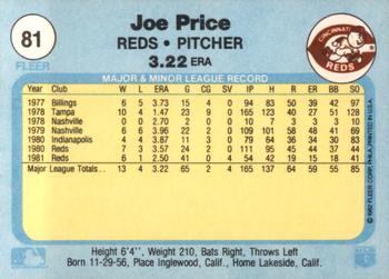 1982 Fleer #81 Joe Price Back
