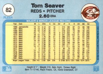 1982 Fleer #82 Tom Seaver Back