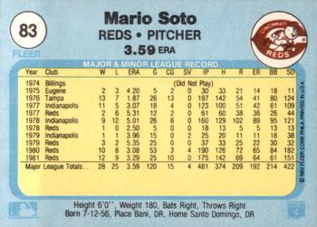 1982 Fleer #83 Mario Soto Back