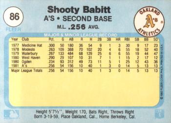 1982 Fleer #86 Shooty Babitt Back