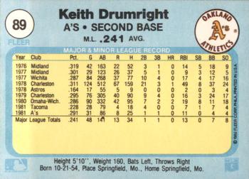 1982 Fleer #89 Keith Drumright Back