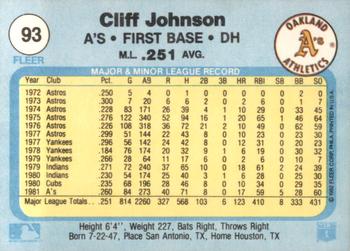 1982 Fleer #93 Cliff Johnson Back