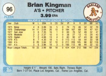 1982 Fleer #96 Brian Kingman Back
