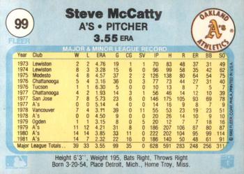 1982 Fleer #99 Steve McCatty Back