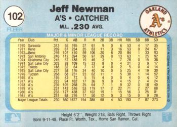 1982 Fleer #102 Jeff Newman Back