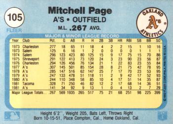 1982 Fleer #105 Mitchell Page Back