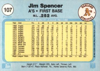 1982 Fleer #107 Jim Spencer Back