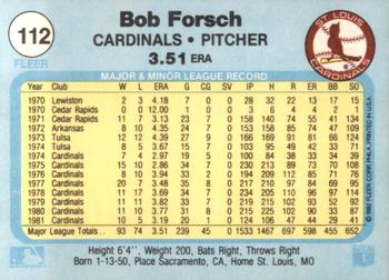 1982 Fleer #112 Bob Forsch Back