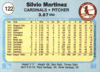 1982 Fleer #122 Silvio Martinez Back