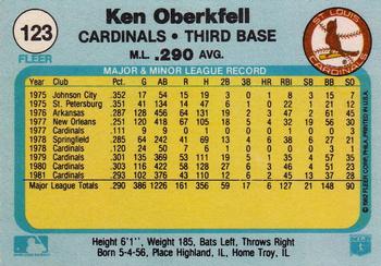 1982 Fleer #123 Ken Oberkfell Back