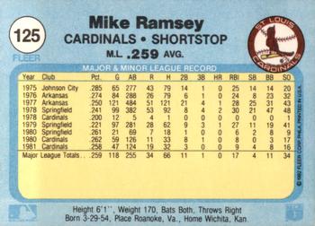 1982 Fleer #125 Mike Ramsey Back