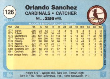 1982 Fleer #126 Orlando Sanchez Back