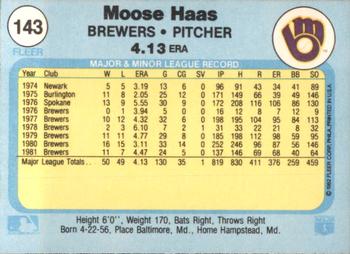 1982 Fleer #143 Moose Haas Back