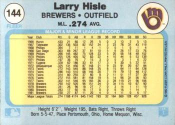 1982 Fleer #144 Larry Hisle Back
