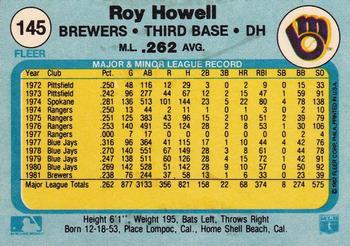1982 Fleer #145 Roy Howell Back