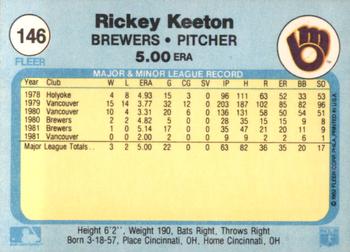 1982 Fleer #146 Rickey Keeton Back