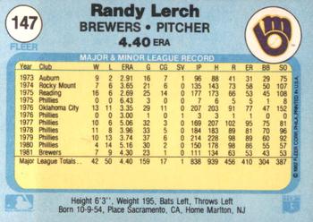 1982 Fleer #147 Randy Lerch Back