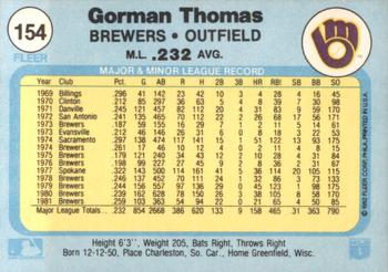 1982 Fleer #154 Gorman Thomas Back