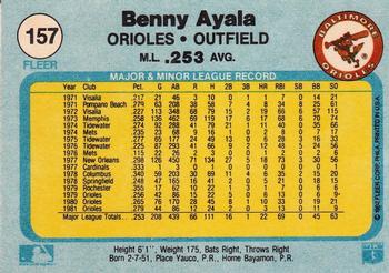 1982 Fleer #157 Benny Ayala Back