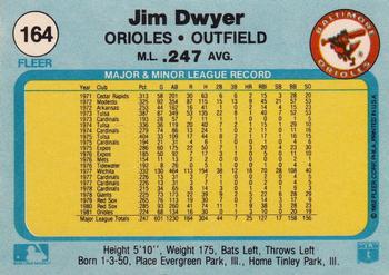 1982 Fleer #164 Jim Dwyer Back
