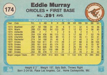 1982 Fleer #174 Eddie Murray Back
