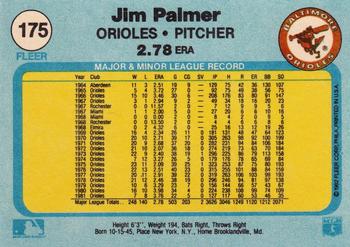 1982 Fleer #175 Jim Palmer Back