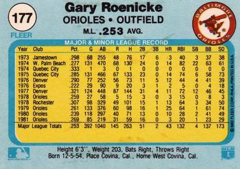 1982 Fleer #177 Gary Roenicke Back
