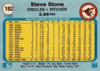 1982 Fleer #182 Steve Stone Back