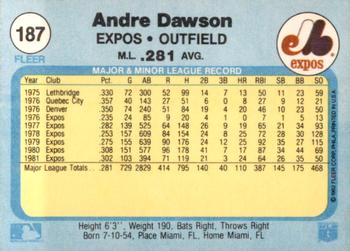 1982 Fleer #187 Andre Dawson Back