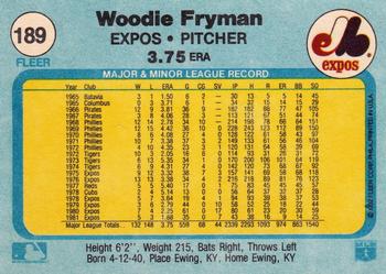 1982 Fleer #189 Woodie Fryman Back